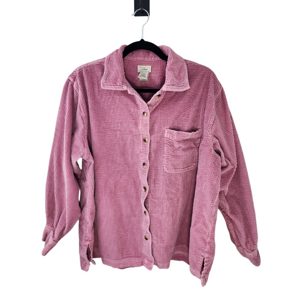 L.L. Bean Women’s Corduroy Button-Up Shirt Jacket (Shacket), Pink – Large